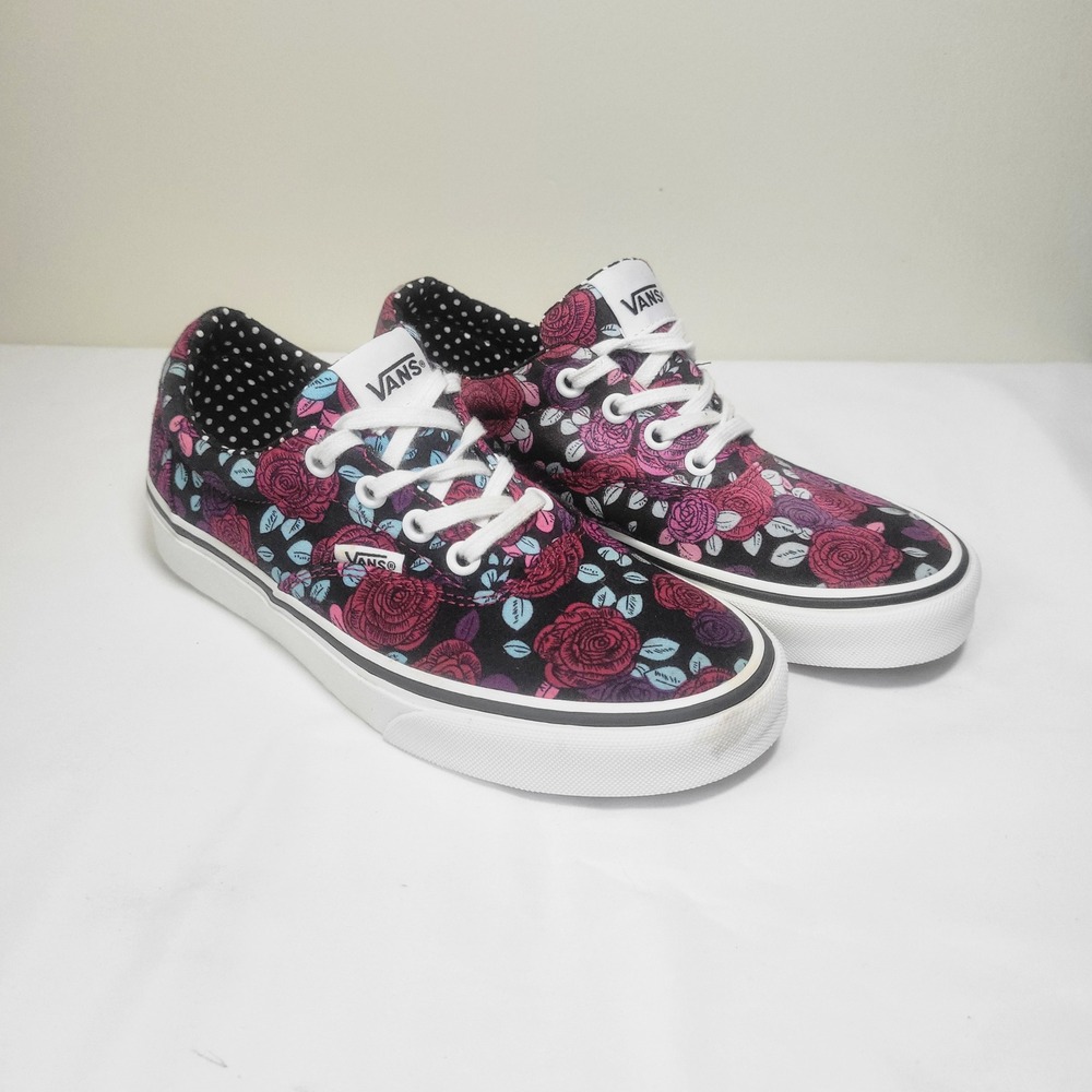 Vans Authentic Lo Pro Doheny Floral Rose Polka Dot Sneakers Womens 6 Black Pink